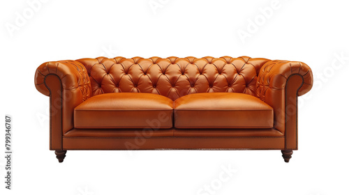 A brown leather couch with a white background