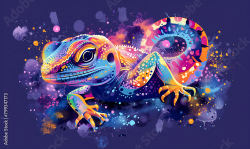 abstract illustration of a lizard in childish style, logo for t-shirt print © LeManna