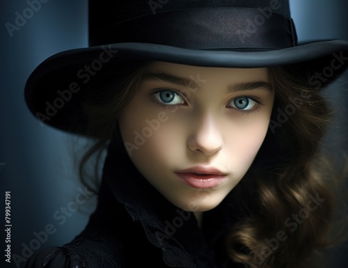 Portrait of a young woman wearing a stylish black hat