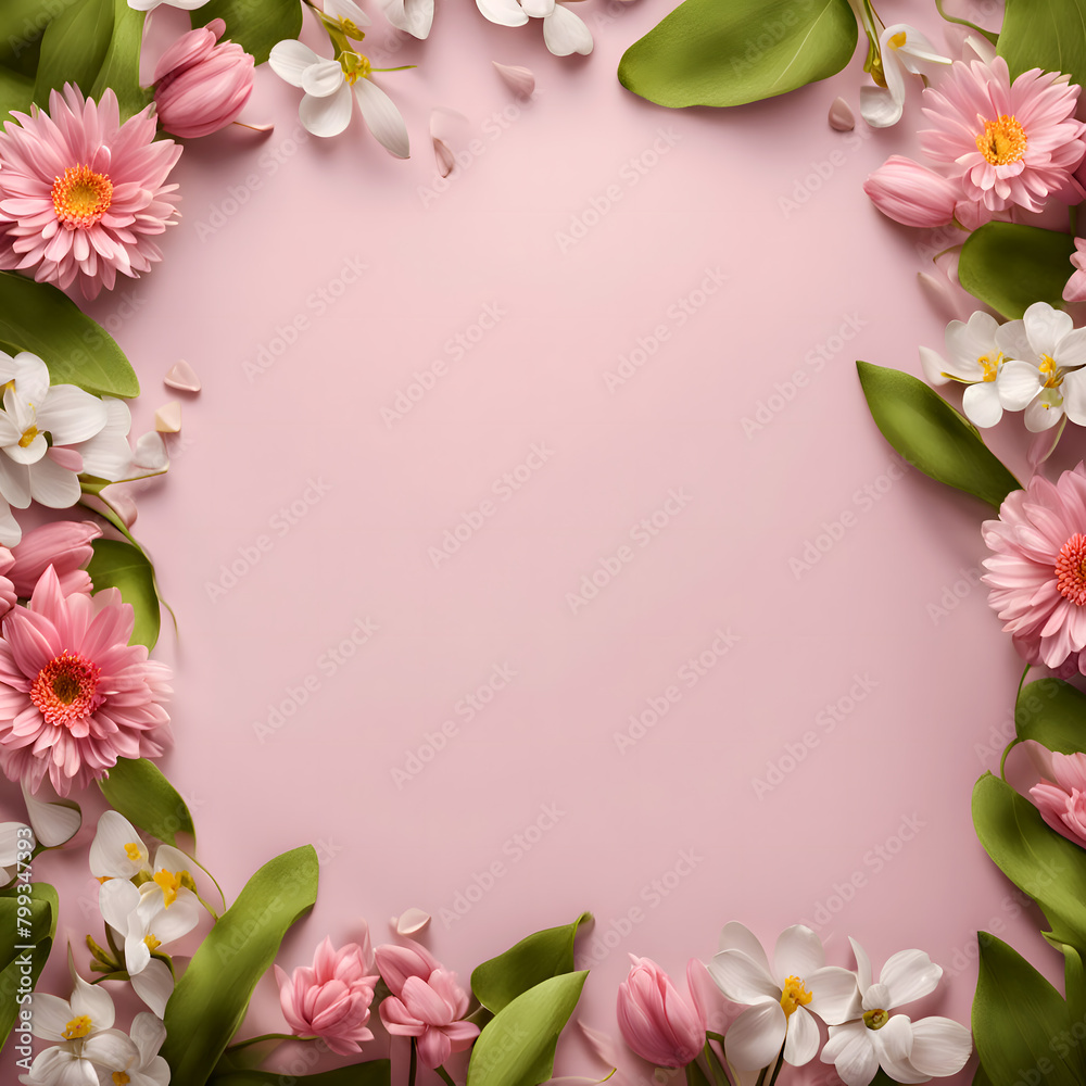 a frame decorated with spring flowers a frame decorated with spring flowers