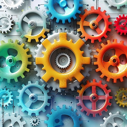 Abstract business collaboration wallpaper, colorful interlocking gears, teamwork and mechanics theme