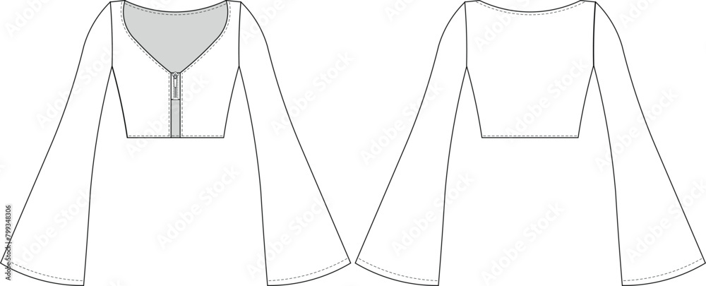 deep v neck zippered low-cut kimono bell long sleeve crop cropped fit elastic blouse top template technical drawing flat sketch cad mockup fashion woman design style model
deep v neck zippered low-cut kimono bell long sleeve crop cropped fit elastic blouse top template technical drawing flat sketch cad mockup fashion woman design style model