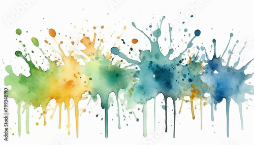 illustrazione con chiazze irregolari di colori ad acqua su superficie bianca photo