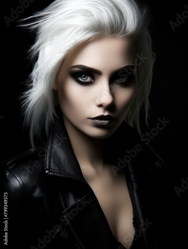 Portrait of a Woman with Striking Makeup and White Hair
