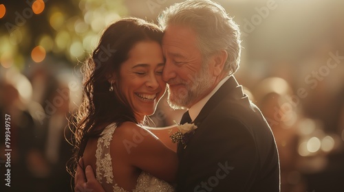 Heartwarming Father-Daughter Dance at an Evening Wedding Reception Outdoors