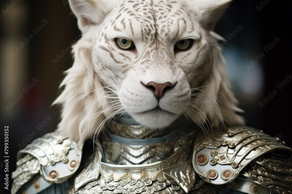 Majestic White Tiger in Ornate Armor