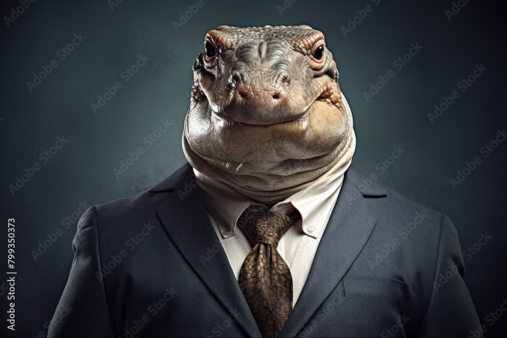 Businessman with a head of a hippopotamus in a suit Businessman with a head of a hippopotamus in a suit
