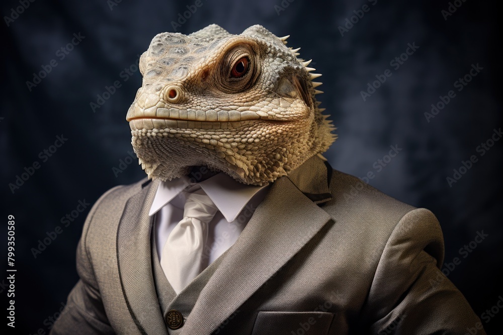 Business Reptile: A Lizard in a Suit Portraying Corporate Ambition Business Reptile: A Lizard in a Suit Portraying Corporate Ambition
