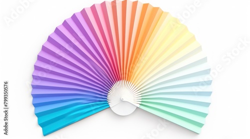 Colorful paper fan spread in a spectrum on white background