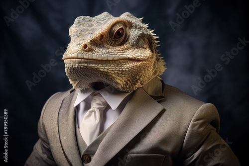Business Reptile: A Lizard in a Suit Portraying Corporate Ambition