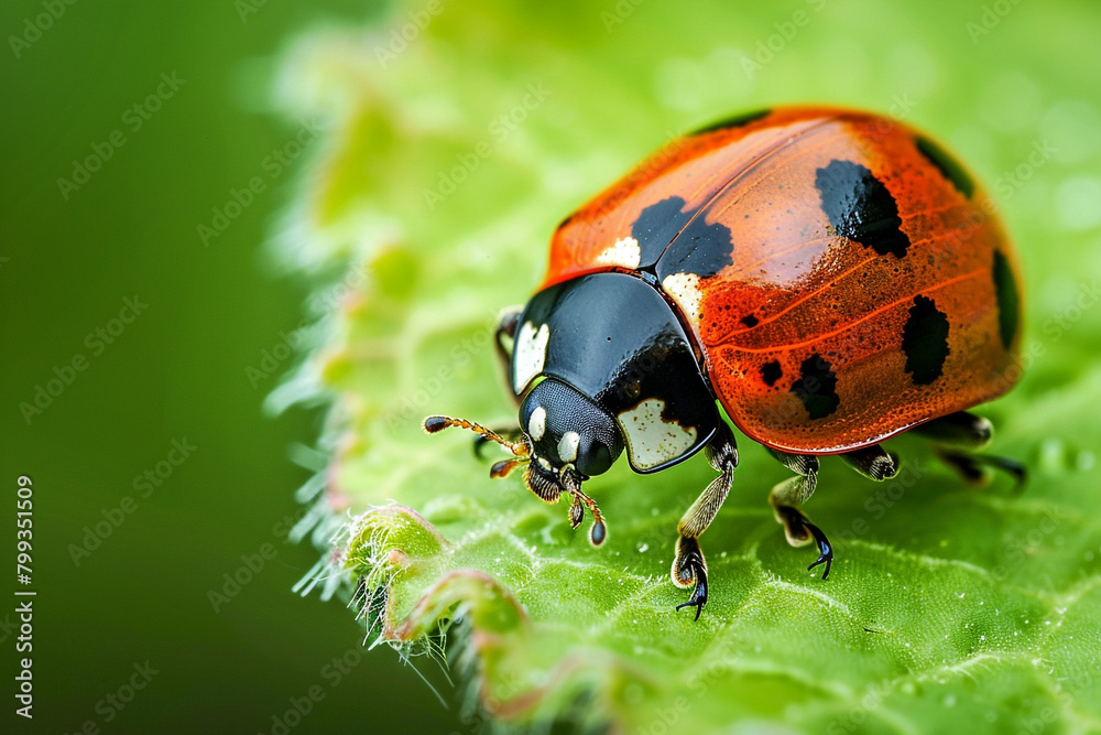 Naklejka premium fuzzy picture More than 5000 species of ladybugs (Coccinellidae) are insects that humans have dispersed throughout most of the world to preserve plants.