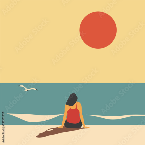 Minimalistic summer card in retro colors