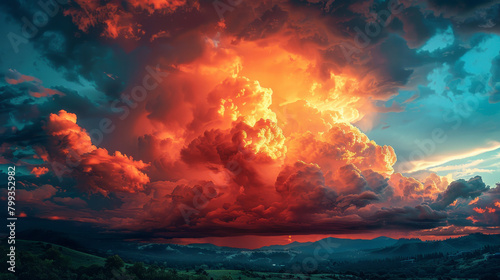 A large red cloud with a blue sky in the background