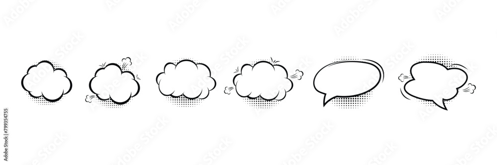 Set of empty comic bubbles. Speech bubbles. Halftone shadows. Vector Illustration. Set of empty comic bubbles. Speech bubbles. Halftone shadows. Vector Illustration.
