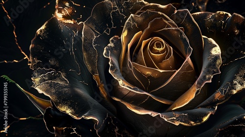 black golden rose, kintsugi art, 16:9 photo