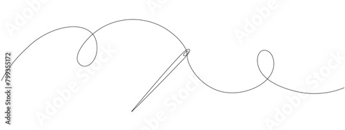 Continuous linear needlepoint pattern. Single line tailor's needle mark. Tailor's sign template. Vector editable linear illustration.
