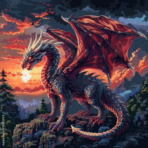 dragon painting pixel art, Generative AI © Image Ink Well
