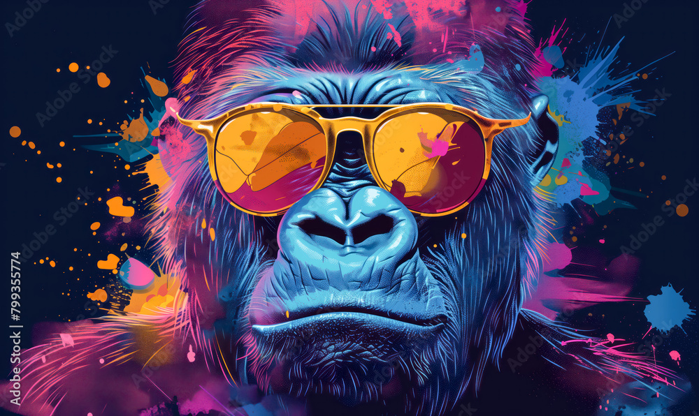 abstract illustration of a gorilla in childish style, logo for t-shirt print