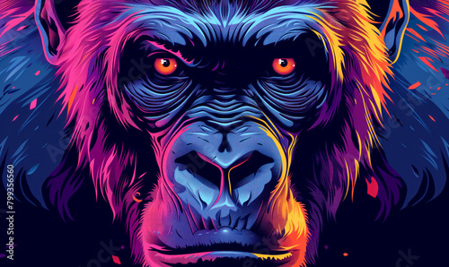 abstract illustration of a gorilla in modern pop up style style  logo for t-shirt print