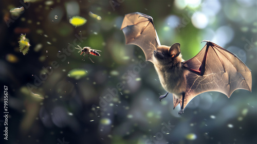 Obraz na płótnie Close-up on flying bat hunting for mosquitoes. w salonie