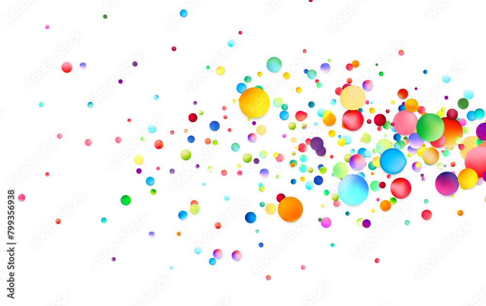A dynamic burst of colorful bubbles centered on a white background, creating a sense of celebration and explosive joy.