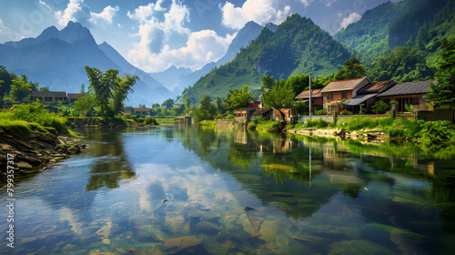 Picturesque Safe Travel Destination: An Aesthetic Countryside Village Nestled amidst Magnificent Mountains