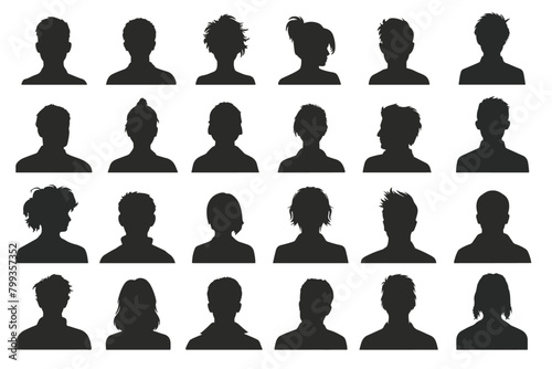 Set of silhouettes of people. Detailed head silhouettes of male and female avatars