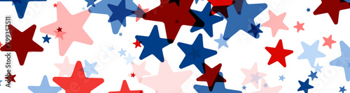 A dynamic banner with red, white, and blue stars sprinkled across, perfect for American holidays and celebrations.