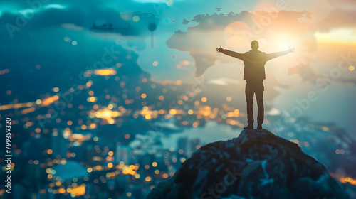 Wallpaper Mural a successful businessman stands on top of the world Torontodigital.ca