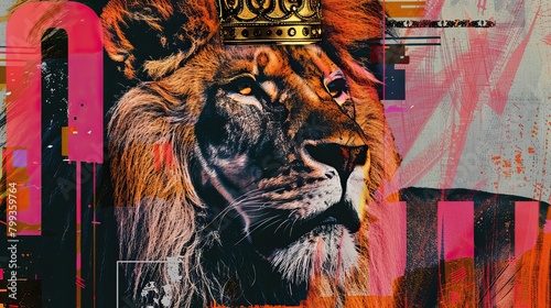 Regal Urban Lion king portrait. A Vibrant Fusion of Neon Artistry and Animal Majesty, background high quality AI generated image