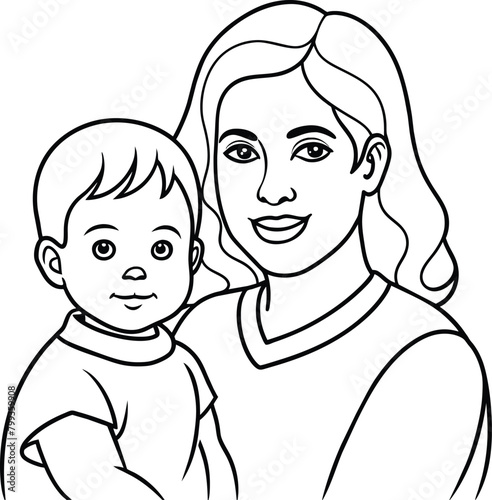 Silhouette mother with a child in her arms in nature. Vector illustration. Mother's Day