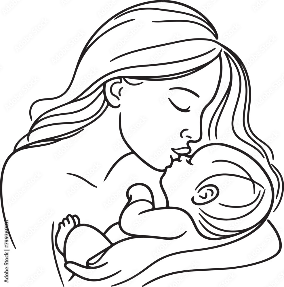 Line art mother with a child in her arms in nature. Vector illustration. Mother's Day Line art mother with a child in her arms in nature. Vector illustration. Mother's Day