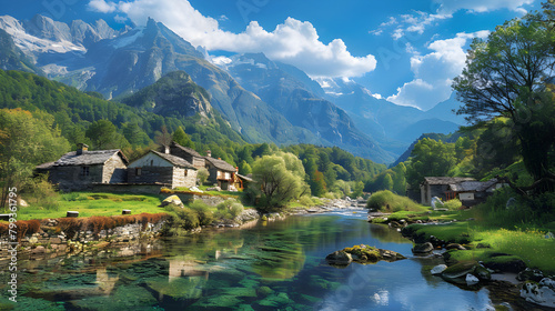 Picturesque Safe Travel Destination: An Aesthetic Countryside Village Nestled amidst Magnificent Mountains © Jean