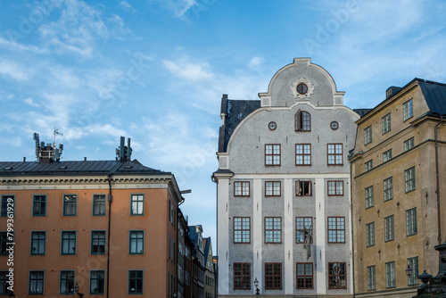 Sweden, Grillska Huset in Stockholm, Gamla Stan. Upper part of Grill House building with attic. photo