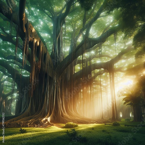 Beautiful big banyan tree, taller than other trees photo