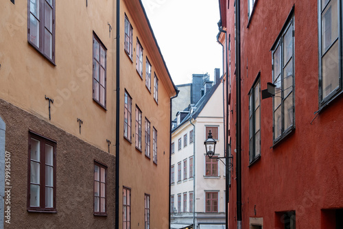 Vintage building at Gamla Stan Stockholm, Sweden. Upper part of rental apartment at Old Town. © Rawf8