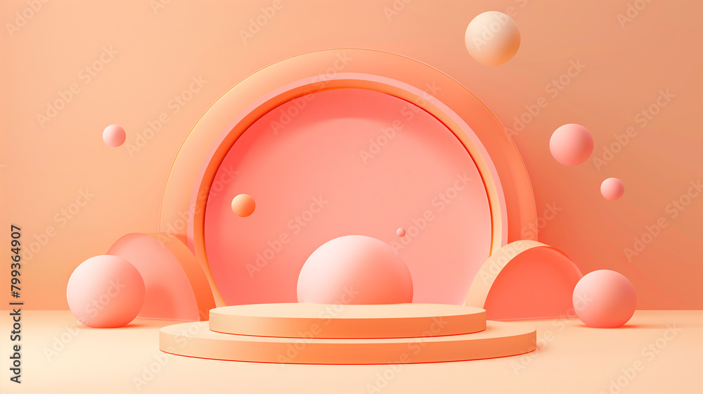 Fototapeta premium Extravagant Flamingo Oasis: Luxurious Stage Podium Background Setting the Stage for Exclusive Product Presentation