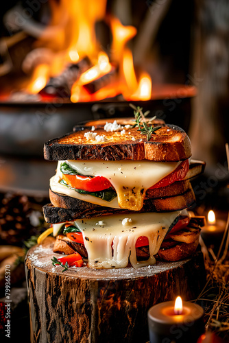 Spinach and Feta Grilled Cheese Sandwich. It's a Mediterranean-inspired sandwich with its warm spinach, tangy sun-dried tomatoes, creamy feta, and melty cheddar between golden, buttery bread. photo