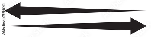 Black arrow icon, vector, silhouette. Double side Long arrows icon.  Long arrow silhouette, icon vector. Long Arrow vector. Arrow pointing. Vector set of trendy long