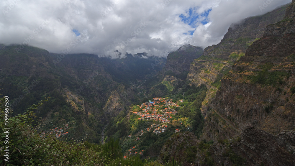 'Nuns Valley' the village of Curral das Freiras  sites in deep steep sided valley Madeira Portugal. 