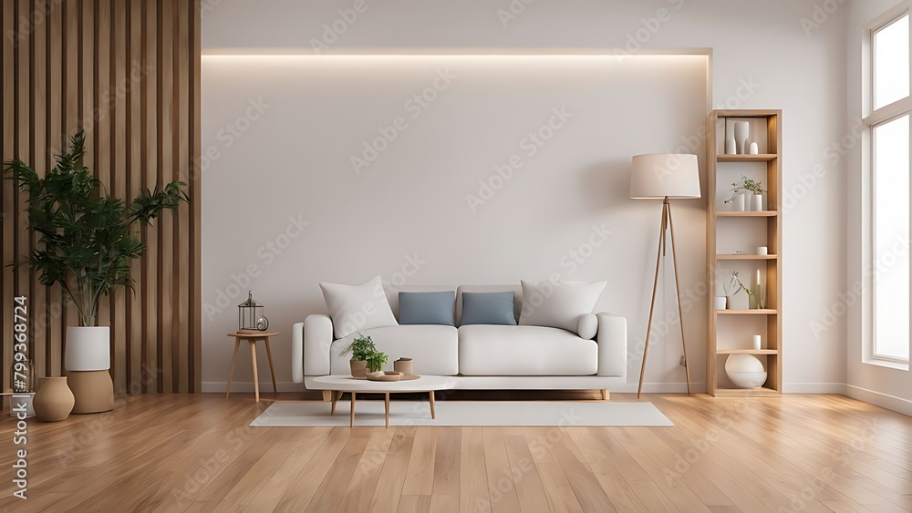 Fototapeta premium Cozy modern living room interior have sofa and decor accessories with white color wall- 3D rendering