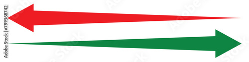 Red and green arrow vector set. Long arrows icon set.  Arrow pointing. Vector set of trendy long arrows left and right in flat style. Black arrow vector illustration.
