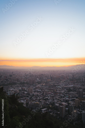 View of Santiago de Chile from San Cristobal hill during sunset