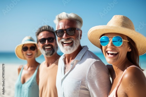 Happy group of four multi-ethnic friends on a beach
