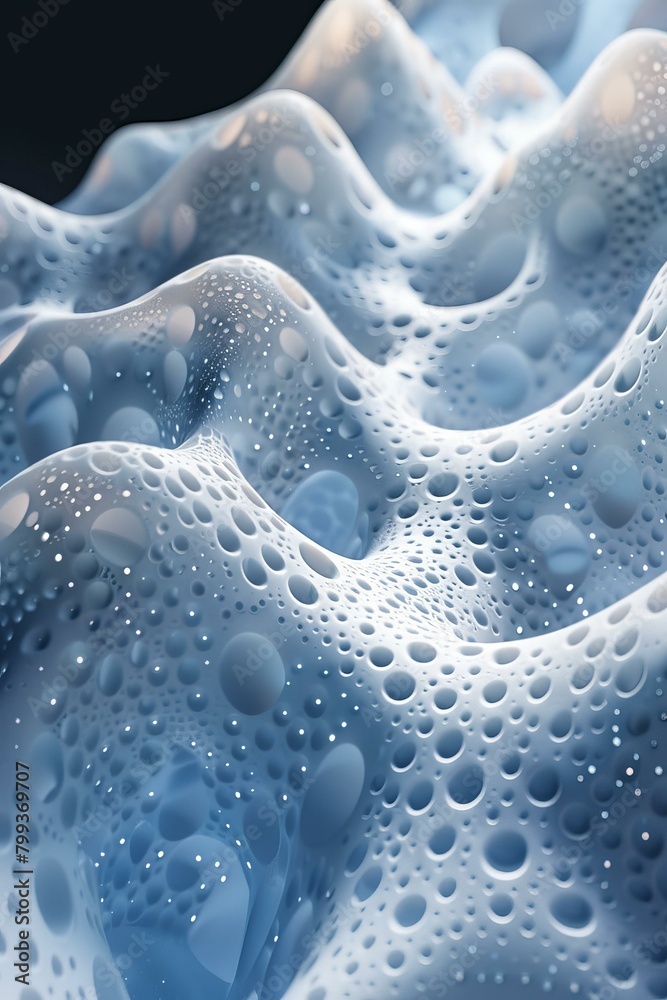 Blue and white abstract 3D rendering of a surface with many holes and bumps Blue and white abstract 3D rendering of a surface with many holes and bumps