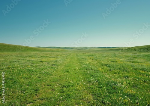 Vast green rolling hills under clear blue sky