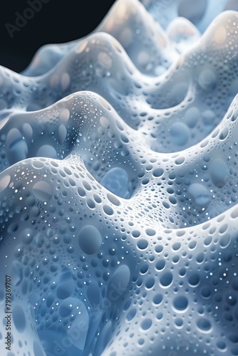 Blue and white abstract 3D rendering of a surface with many holes and bumps © Adobe Contributor