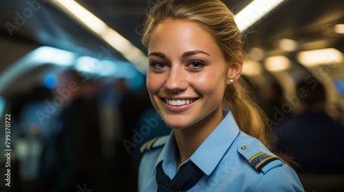 Portrait of a smiling young female pilot in uniform © Adobe Contributor