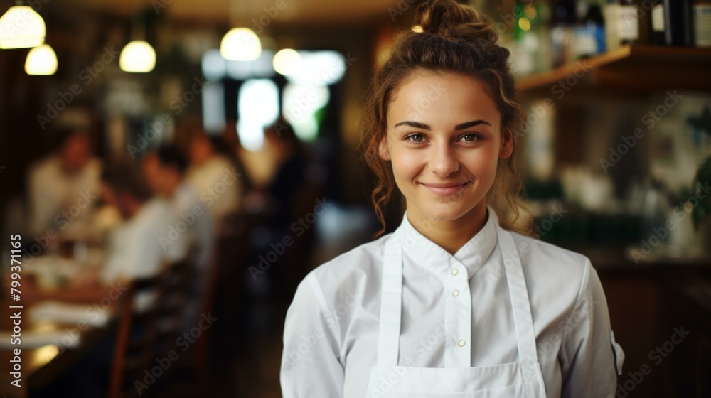 Portrait of a young waitress in a restaurant