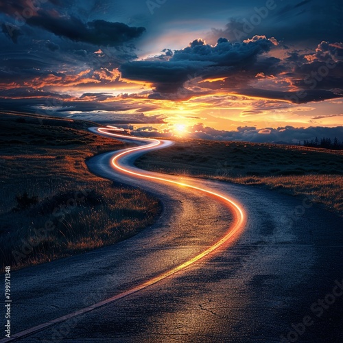 Abstract business journey wallpaper, winding roads leading into the horizon, journey and progress theme